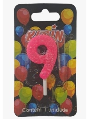 VELA DE ANIVERSARIO N.9 ROSA C/ GLITTER UN. KARIN