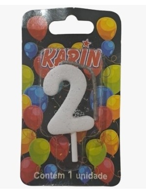 VELA DE ANIVERSARIO N.2 BRANCA C/ GLITTER UN. KARIN