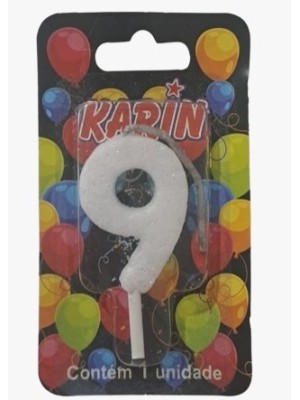 VELA DE ANIVERSARIO N.9 BRANCA C/ GLITTER UN. KARIN