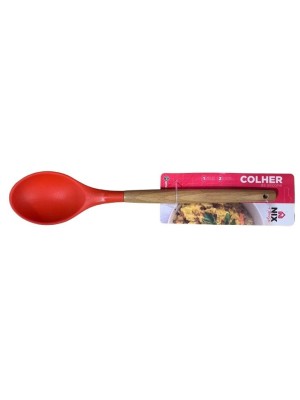 COLHER EM SILICONE C/CABO DE MADEIRA 31,5CM UN.