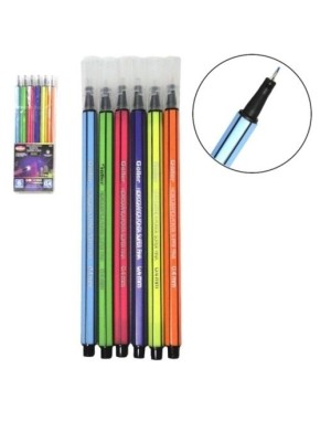 CANETA HIDROGRAFICA NEON CONJ C/6PCS PONTA FINA UN.