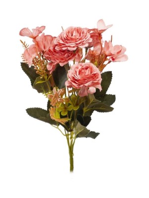 Buquet de Rosas com Hortencia Colorida com 32cm Decoracao