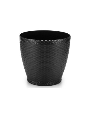 Vaso Rattan Redondo 4,6L Preto – Decoração Sofisticada para Casa e Jardim