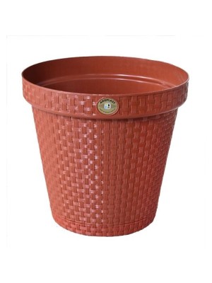 Vaso Redondo Rattan Terracota 10 Litros Plástico Resistente para Plantas, Flores e Hortaliças – Elegante, Leve e Ideal para Áreas Internas e Externas