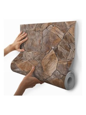 PAPEL DECORATICO AUTO ADESIVO 2MX45CMX14MM PEDRAS MARROM UN.