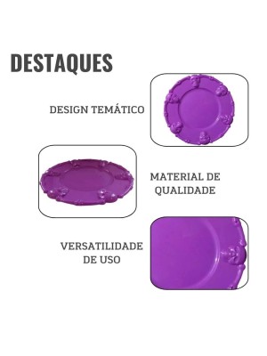Bandeja Plástica Halloween 35x35cm Roxo – Decoração Temática para Servir Doces, Salgados e Lembrancinhas em Festas