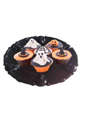 Bandeja Plástica Halloween 35x35cm Preta – Decoração Temática para Servir Doces, Salgados e Lembrancinhas em Festas