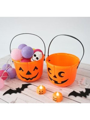 Balde Decorativo Abóbora 17,5x14cm – Halloween Infantil para Doces, Travessuras e Decoração Temática