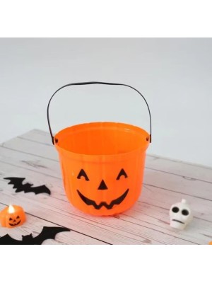 Balde Decorativo Abóbora 17,5x14cm – Halloween Infantil para Doces, Travessuras e Decoração Temática