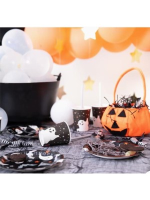 Prato de Papel Halloween Sombrio 18cm c/8pcs Decoração Festa Temática Infantil e Adulto
