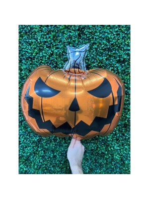 Balão Abóbora Sorriso 75x62cm – Decoração Metalizada de Halloween para Festas, Eventos e Ambientes Temáticos