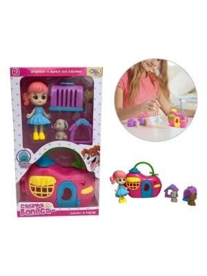 Casinha De Boneca Com Pets Animais De Estimação Brinquedo
