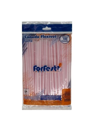 Canudo Sachê Longo 25cm Branco/vermelho com 100 Unidades