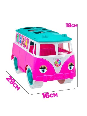 Carrinho de Brinquedo Kombica Dora Com Peças Geometricas Para Encaixar Roda Livre Carro Infantil Colorido 