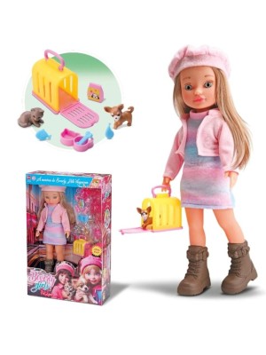 Boneca Beverly Girls Pet Lover 34 cm, vinil atóxico, articulada, acompanha pet