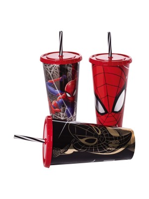 Copo Homem-Aranha 700ml com Tampa e Canudo – Super-Herói, Prático e Estiloso