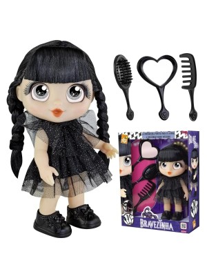 Boneca Bravezinha Estilo Wandinha Addams com Acessórios de Beleza
