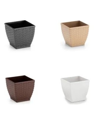 Vaso Cachepô Rattan Mini Quadrado Branco 2,1L – Decorativo e Resistente