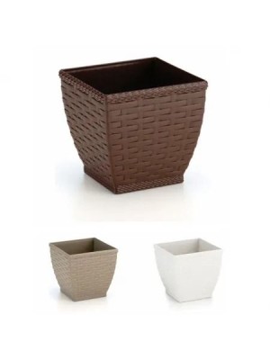 Vaso Cachepô Rattan Pequeno Quadrado Coffee – Decoração Sofisticada para Casa e Jardim