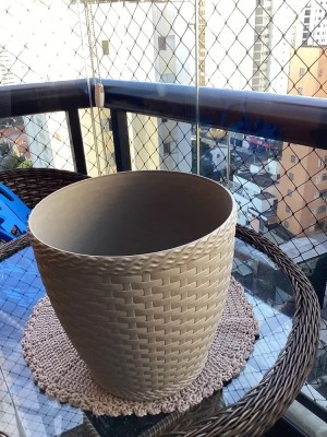 Vaso Cachepô Rattan Redondo Palha – Decoração Sofisticada para Casa e Jardim