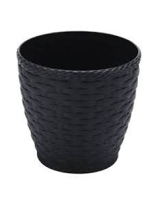 Vaso Rattan Redondo 4,6L Preto – Decoração Sofisticada para Casa e Jardim