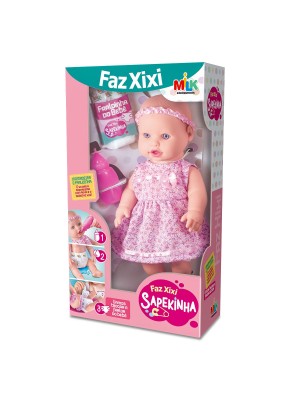 Boneca Sapekinha Faz Xixi 41cm Brinquedo Infantil Interativo Educativo com Mamadeira e Roupinha