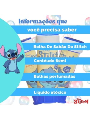 Bolha de Sabão com Jogo STITCH Frasco 60ml Atóxica e Segura para Crianças