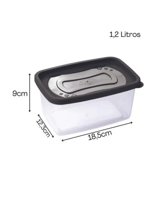 Pote Retangular Linha Clic 1,2L Plástico Atóxico com Tampa Hermética para Armazenar e Transportar Alimentos