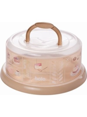 Boleira com Alça e Tampa Rosca Decorada Plasutil Redonda BPA Free para Bolos e Tortas 28,5cm