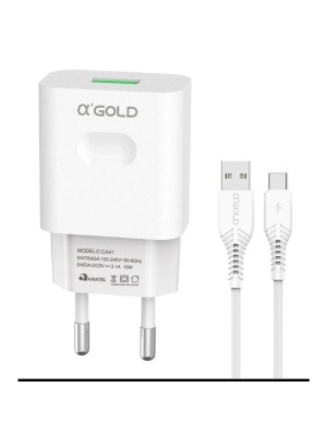 Carregador Turbo Gold Tipo C CA41-3 3.1A 15W Bivolt Rápido e Seguro – Fonte Turbo Compacta com Cabo USB-C