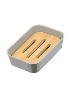 Saboneteira de Plástico com Detalhe em Bambu | Porta Sabonete Barra para Banheiro e Lavabo