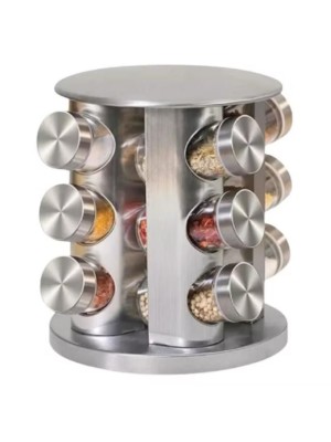 Porta Condimentos 80ml com Base Giratória Inox e Potes de Vidro – Moderno