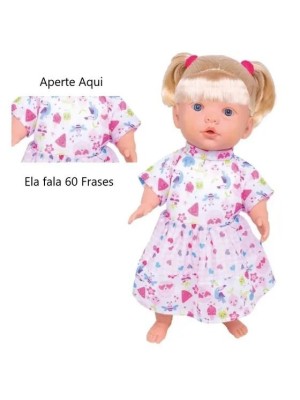 Boneca Marcelle Frases Loira 39cm Boneca que Fala Brinquedo Infantil Educativo com Cabelos e Roupinha