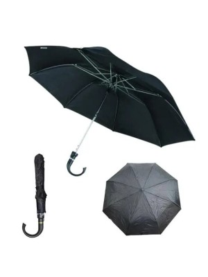 Guarda-Chuva Preto Cabo Curvo 8 Varetas 53cm Compacto Resistente e Elegante para Proteção em Dias de Chuva