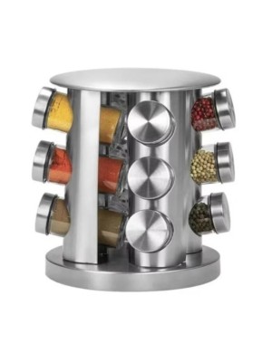 Porta Condimentos Giratório 12 Potes em Vidro + Suporte Giratório Moderno