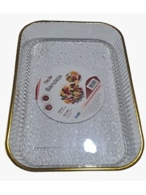 Bandeja Acrílica com Borda Dourada 29x19,5x3,5cm Elegante Sofisticada Versátil para Decoração Organização e Servir Alimentos