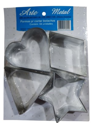 Formas de Metal p/ Cortar Bolacha – Kit c/ 4 Cortadores Sortidos Resistentes p/ Confeitaria