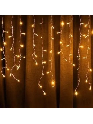 Cascata LED 100L Branco Quente 220V – Iluminação Natalina Decorativa com 8 Funções de Piscar para Fachadas, Varandas e Janelas