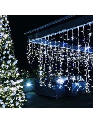 Cascata LED 240L Branco Frio 220V – Cortina de Luzes Natalinas com 8 Funções de Piscar para Fachadas, Varandas e Janelas Decorativas