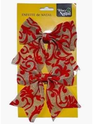 Enfeite laço c/2pcs Verik 12x13cm natalino decorativo com glitter para árvore de Natal, guirlandas, portas e arranjos festivos