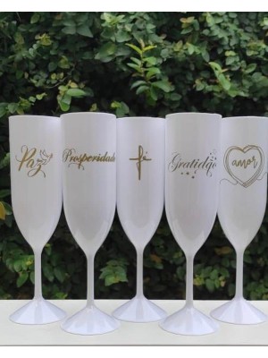 Taça Espumante 180ml Branca com Mensagem Personalizada – Taça de Plástico para Brinde, Casamento e Festa 