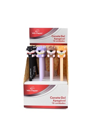 Caneta Gel Apagável Dog com Topo de Cachorrinho Emborrachado – Caneta Azul Fofa, Decorativa e Criativa para Escola e Escritório