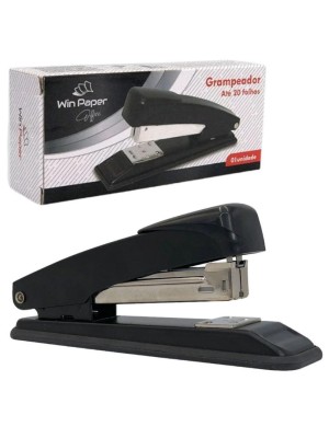 Grampeador Win Paper 9302 Preto – Compacto e Resistente, Grampeia até 20 Folhas, Compatível com Grampos 26/6, Ideal para Escritório, Escola e Home
