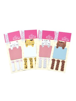 Memo Sticker CR Meown Win Paper by Fiorella Solti – Bloco de Notas Adesivo Gatinhos 6x9cm com Marcadores 5x1,7cm Papelaria Criativa Cute