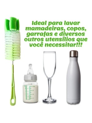 Escova para Lavar Garrafa 30cm com Esponja na Ponta – Limpeza Profunda para Garrafas, Squeezes e Copos Altos