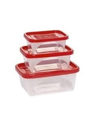 Conjunto Potes Rio de Janeiro 3 Peças – Potes Plásticos com Tampa Vermelha, Empilháveis, Resistentes e Transparente, Ideais para Armazenar Alimentos