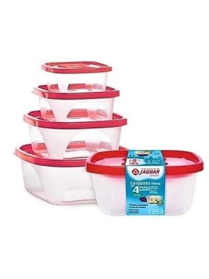 Conjunto Potes Rio de Janeiro 3 Peças – Potes Plásticos com Tampa Vermelha, Empilháveis, Resistentes e Transparente, Ideais para Armazenar Alimentos