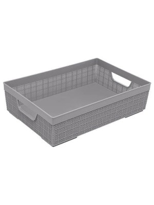 Cesta Organizadora Juta Modelo A5 2L Cinza com Alças Laterais – Cesta Plástica Decorativa para Organização de Banheiro, Cozinha, Escritório e Closet