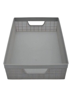 Cesta Organizadora Juta Modelo A5 2L Cinza com Alças Laterais – Cesta Plástica Decorativa para Organização de Banheiro, Cozinha, Escritório e Closet