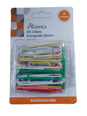 Clipes para Papel 50mm Encapados Kit com 30 Peças Multicoloridos para Escritório, Escola e Organização de Documentos